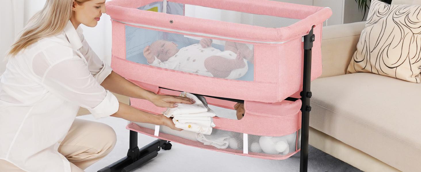 Baby Bassinet, Baby Basinet Bedside Sleeper, Easy to Fold Portable Crib Side Bassinet new Style Girl/boy bassinets, bedside bassinet