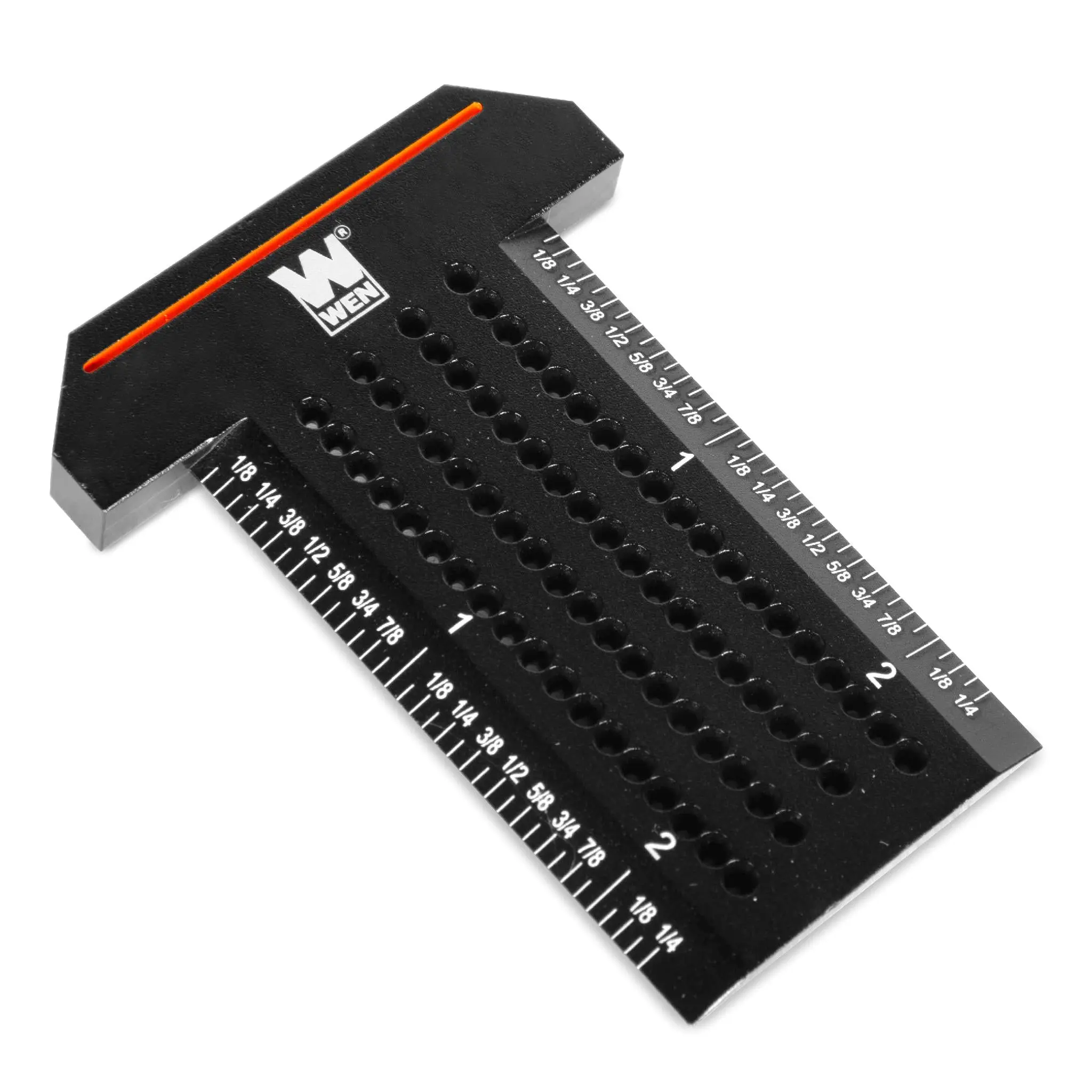 WEN ME851R Pocket Marking T-Ruler, Portable Palm-Fit Aluminum Precision Measuring Tool for Woodworkers, Compatible with Squares & Protractors for Workpieces, Marking Lines & Precise Holes