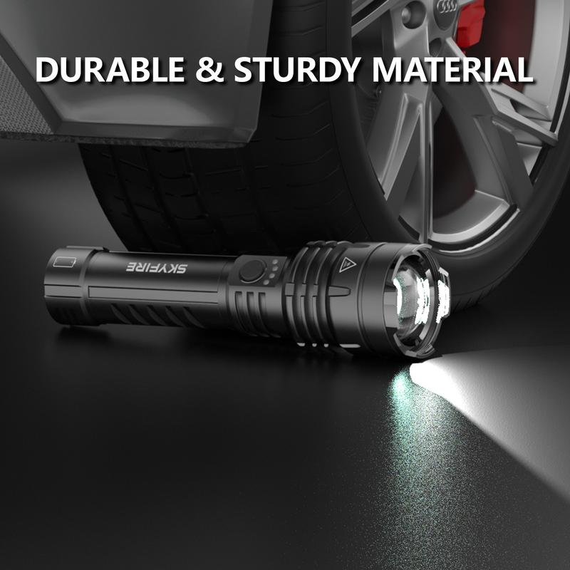 SKYFIRE 1376 LED Flashlight – High Lumen Rechargeable -Gathering Lens, Zoomable, 5 Lighting Modes, Ultra-Bright for Camping, Outdoor & Home Use
