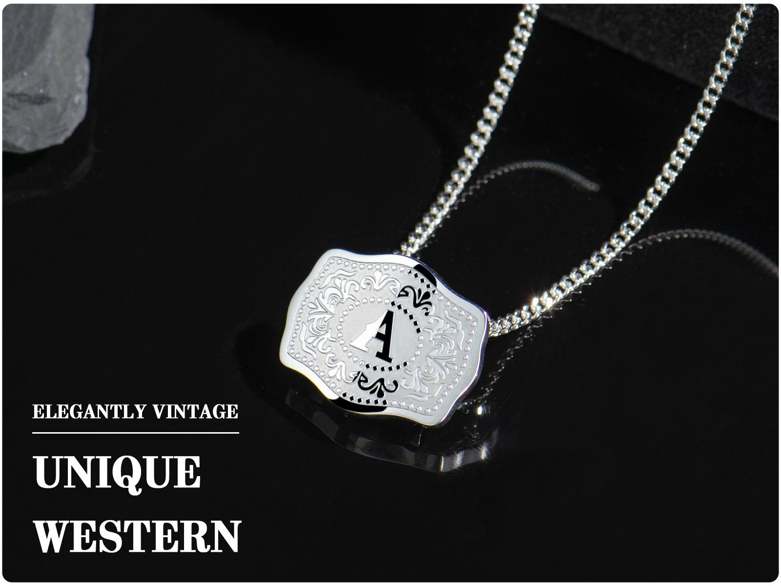 Holylegend Initial Letter Pendant Necklace with Embossed Belt Buckle,Trendy jewelry, Personalized initial necklace, Handmade fashion accessory,CowTag Western Style Jewelry, Gift for Men Women, Buy 1 Get 1 Free Chain,18"+2" Extender Length