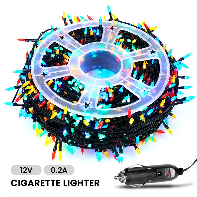 Brightown 410FT 1200 LED Car String Lights Multicolor Green Wire Cigarette Plug Cool Lighting Source Not Prone to Hot for Vehicle Decoration,Halloween Christmas Car