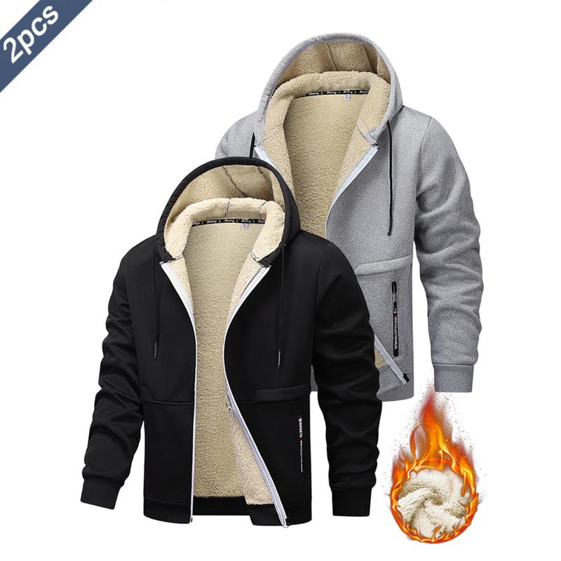 2PCS - Autumn And Winter Men's Simple Solid Color Hoodie, Drawstring Hooded Cardigan Coat, Men's Winter Clothing, Autumn And Winter Sports Outdoor Wear 2PCS - Autumn And Winter Men's Simple Solid Color Hoodie, Drawstring Hooded Cardigan Coat, Men's Winter Clothing, Autumn And Winter Sports Outdoor Wear