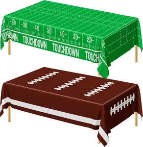 Football Party Decorations 2026, Disposable Football Tablecloth, 2 PCS Brown Green Decoration Runner, Game Day Theme Table Cloth, Plastic Table Cover for Game Day Touchdown Party Supplies