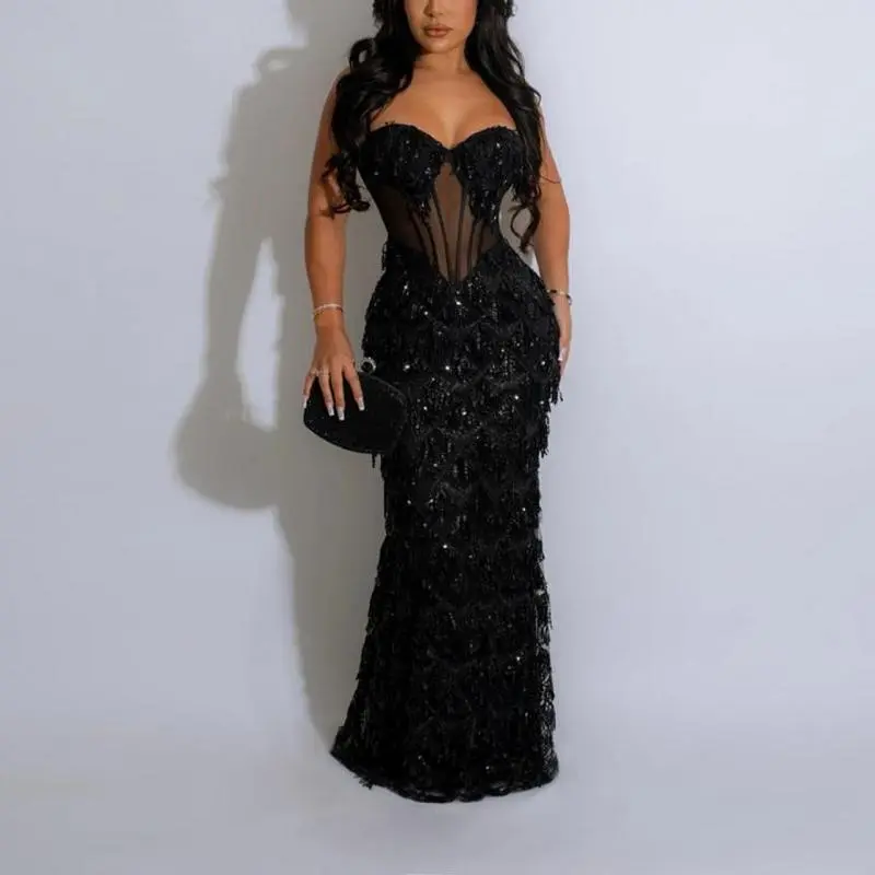 green emerald velvet dress Starburst Sequin Maxi Dress - Black