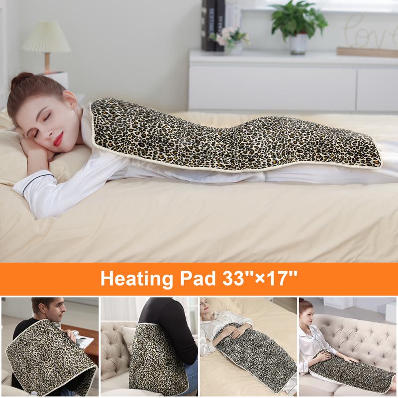 Heating pad, 33  x 17 inches, 24  x 12 inches, with 6 temperature levels and 4 time settings, portable, heated back, neck, shoulders, and legs, machine washable, perfect holiday gift for men and women, Christmas gift