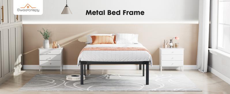 Metal Bed Frame,Twin Size Bed Frame with Storage Space,Heavy Duty Sturdy Mattress Foundation,Easy Assembly,No Box Spring Needed, Black,12 Inch,Twin