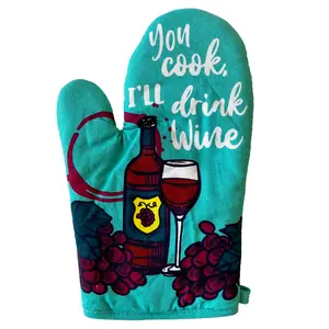 You Cook I'll Drink Wine Oven Mitt Funny Vino Wine Lover Gift for Mom Funny Graphic Kitchenware Bakeware Funny Wine  Novelty Cookware Multi