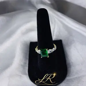 17 Green Radiant Cut Ring 14K Gold Laminated