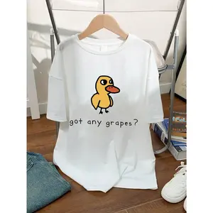 Teen Girl Cartoon Duck And Slogan Print Graphic Tees For Girl Short Sleeve T Shirts,Teen Girl's Summer Tops Crewneck Shirt Blouse.