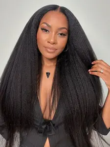 Brazilian Lace Front Wigs Human Hair Kinky Straight Glueless 13x6 Frontal Wig Pre Plucked Coarse Yaki Beginner Friendly For Black Women 200% Density (34 Inch)