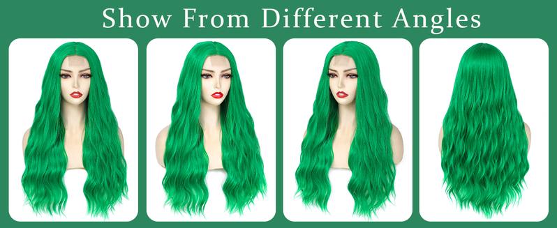 Green Wig Long Wavy Wigs for Women Middle Part 26 inch Natural Curly Synthetic Heat Resistant Fiber Wigs for Daily Party Use