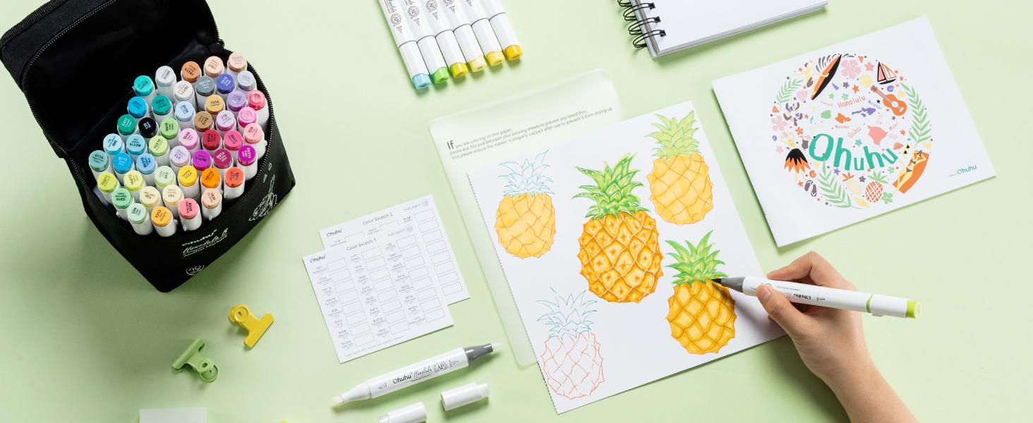 Ohuhu Alcohol Markers: Brush & Chisel /Fine - 48-Color - Double Tipped Art Marker Set for Artist Adults Cozy Coloring Illustrations - Dual Tips - Refillable - AP Certificated - Honolulu & B Series of Ohuhu