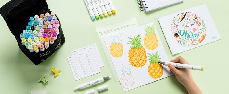 Ohuhu Alcohol Markers: Brush & Chisel /Fine - 48-Color - Double Tipped Art Marker Set for Artist Adults Cozy Coloring Illustrations - Dual Tips - Refillable - AP Certificated - Honolulu & B Series of Ohuhu