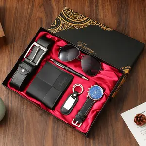 Trendy Mens Gift Set with Watch Belt Wallet Sunglasses Perfect for Boyfriend Father Valentine Day Present Diamond-Like Bride Crown Sash Bandana