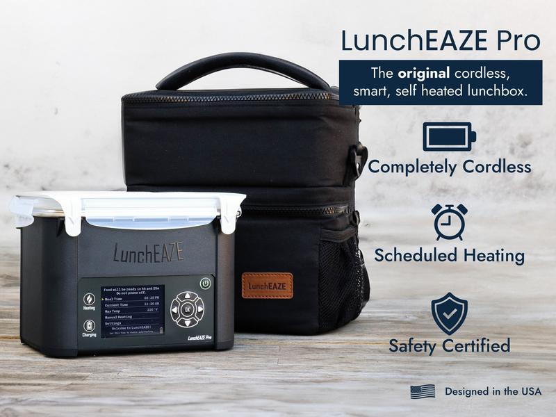 LunchEAZE Pro Cordless Heated Lunchbox – Battery-Powered, 4-Cup Capacity, 220°F Max, Automatic Scheduled Heating, Insulated Bag Included