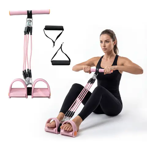 RELIFE Portable Natural Rubber Pedal Resistance Bands with Foam Grip Handles - Forged Steel Buckle, Ergonomic Design Home Workout Gear, Stable Foot Pedals, Compact Low-Impact Exercise Equipment for Upper Body & Abs Conditioning, Rehab-Friendly Use