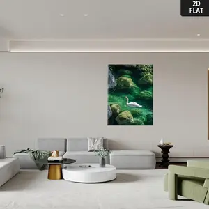 2D Flat, A 2D Wooden Frame Painting The Clear Water of The Spring Has Many Moss Covered Stones The Artwork Is Very Suitable for Decoration in Office Building Corridors And Home Living Rooms., 2D Flat, Perfect for Room Decor	