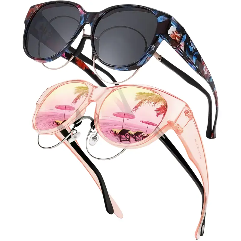 【FitOver Sunglasses】2Pcs Oversized Over Glasses Sunglasses for Women Square Fit Over Polarized Sun Glasses UV400 Beach Travel Eyewear