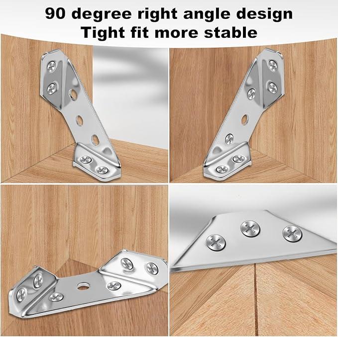 20PCS Universal Stainless Steel Corner Bracket, Premium Angle Bracket with Screws, Triangular Furniture Corner Connectors for Wood Furniture, Drawers, Cabinets, Tables, and Chairs