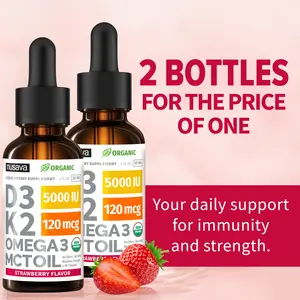 (2-PACK) Organic Vitamin D3K2 Supplement Drops with MCT Oil Omega 3, Liquid Vitamin D3 for Healthcare & Body Defenses - Non-GMO, No Fillers, 2 Fl Oz