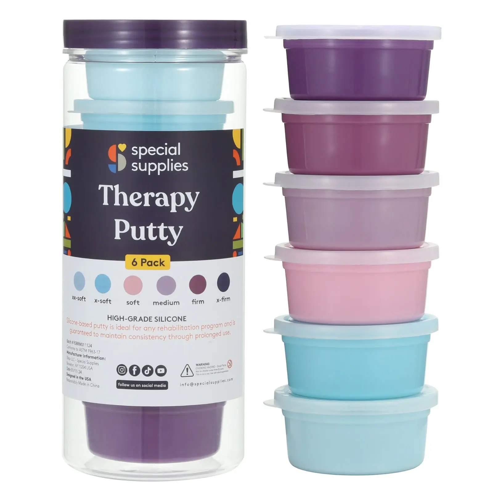 Special Supplies Therapy Putty - Sensory Stress Reliever, Stress Relief Tools for Fine Motor Skills & Calm Corner Emotional Regulation, 6-Strength Set, 3 oz Each, Unicorn Colors for Kids & Adults