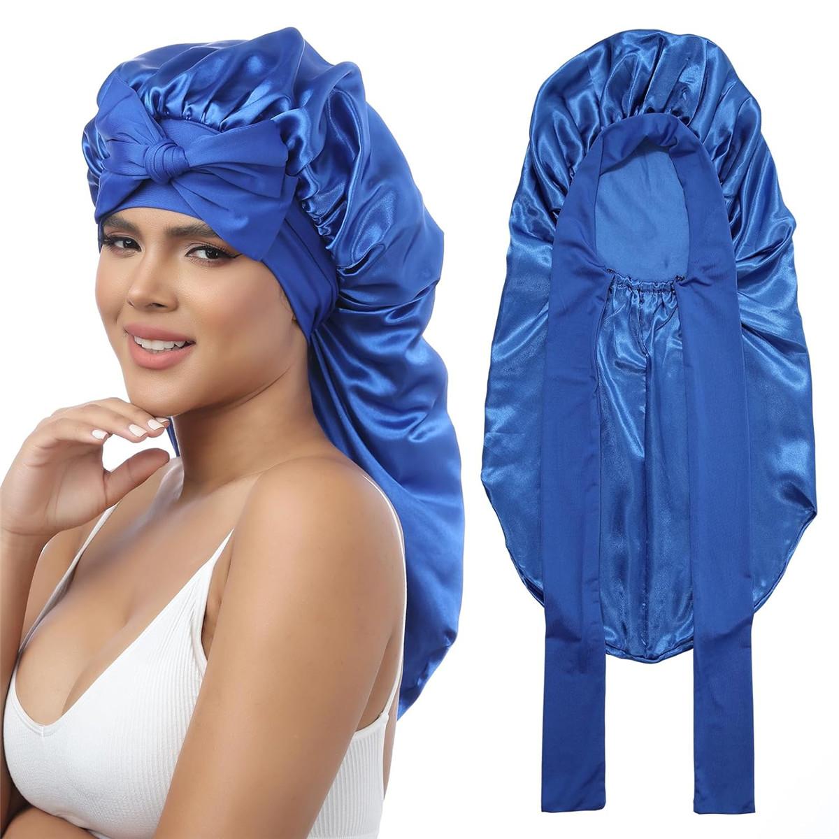 Single-Layer Summer Cool Style Solid Color Long Satin Bonnet Sleep Cap Adjustable Care Nightcap for Women Braids Curly Hair Natural Hair Wrap for Sleeping Cap with Tie Band Elastic Hair Care Bonnet Single-Layer Summer Cool Style Solid Color Long Satin Bonnet Sleep Cap Adjustable Care Nightcap for Women Braids Curly Hair Natural Hair Wrap for Sleeping Cap with Tie Band Elastic Hair Care Bonnet