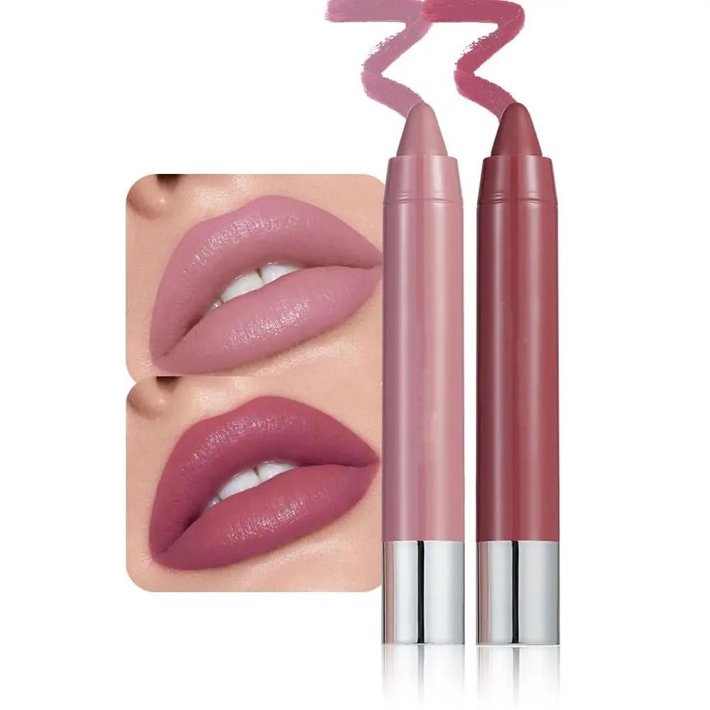 Women's 2Pcs Mauve & Wine Plum Tinted Lip Crayon Duo - Cosmetic Lip Care Set, Longwear Matte Finish, Hydrate-Moisturizer Balm, Nourishing Ombre Shades