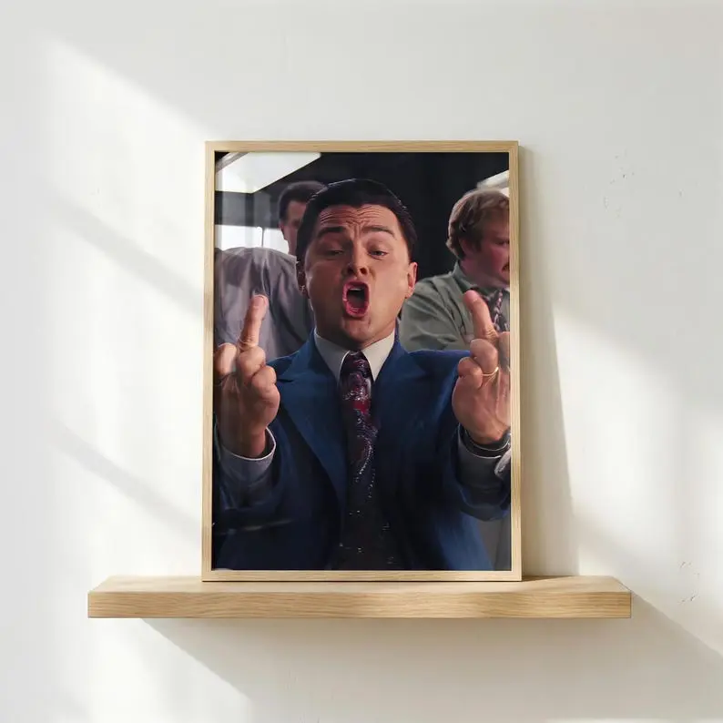 Jordan Belfort Wolf of Wall Street Peace Sign Black and White Canvas Poster