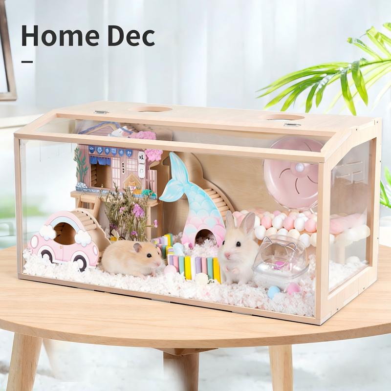 23.6 inch Wooden Hamster Cage,  Openable Top, Ventilated, Easy to Clean, 50-60 PCS Natural Rabbit Chew Toys, Treats, Timothy Sticks, Apple Sticks, Sweet Bamboo for Guinea Pig, Hamster, Chinchilla, Rat, Small Animals Bunny