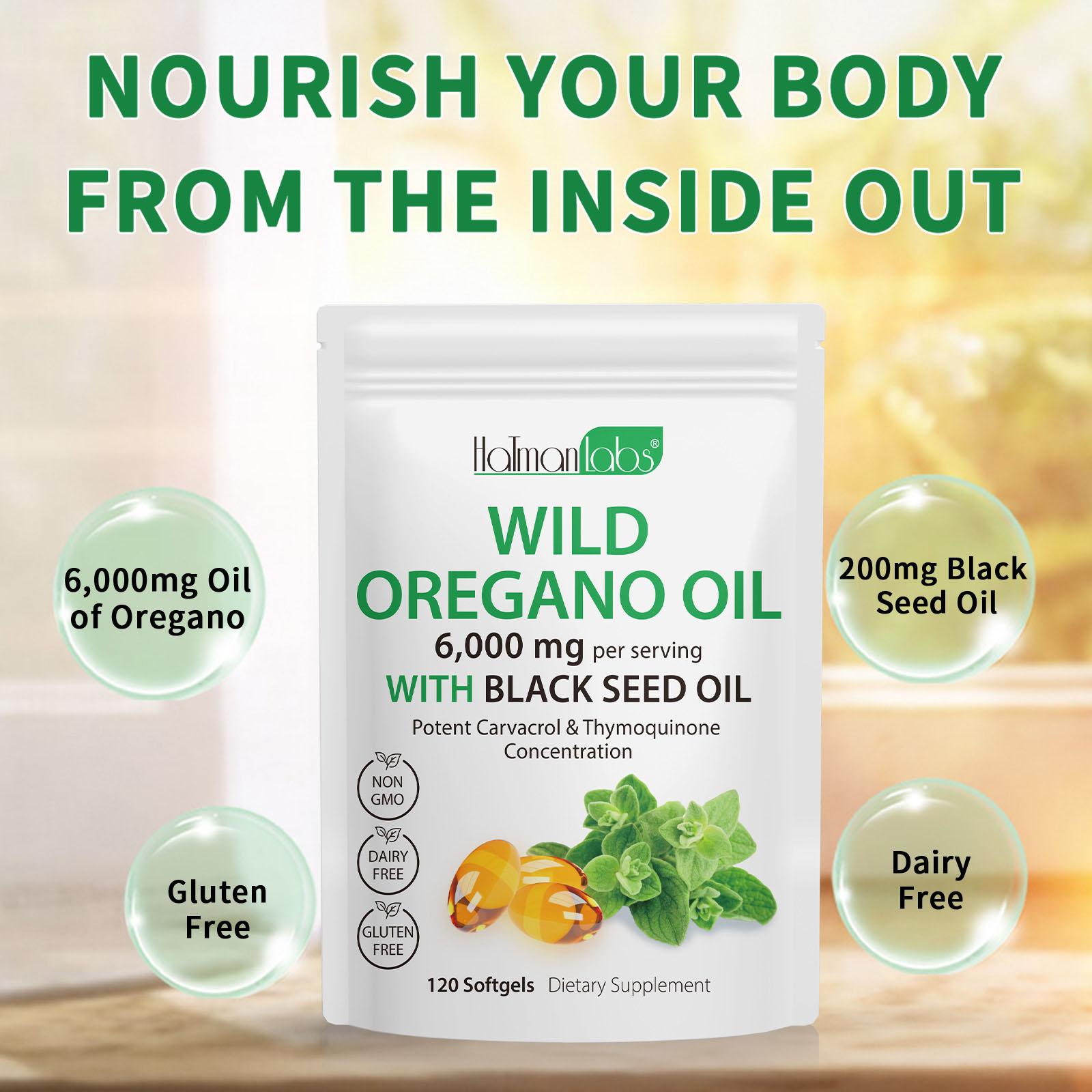Wild Oregano Oil with Black Seed Oil - 6,000 mg per Serving,seed oils–for Daily Energy Boost Supplement Nutrition oil oregano Organic Healthcare Green Fitness Dietary Edible