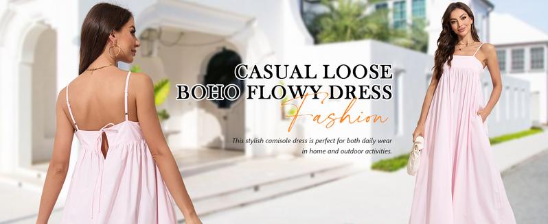 Ebossy Women's Summer Backless Tied Spaghetti Straps Casual Loose Cutout Maxi Dress with Pockets Ebossy Women's Summer Backless Tied Spaghetti Straps Casual Loose Cutout Maxi Dress with Pockets