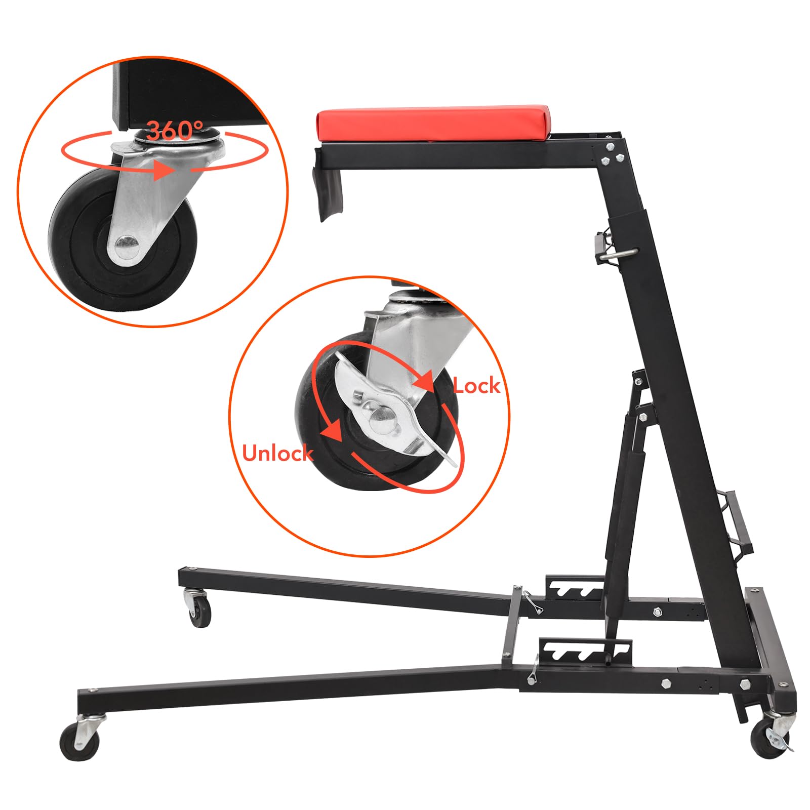 【GARVEE】Heavy-Duty Adjustable Automotive Engine Creeper with 400 LBS Capacity, Height Adjustable from 47.7" to 66", Padded Deck, 4 Swivel Casters, Multiple Angle Adjustments, Available in Multiple Colors