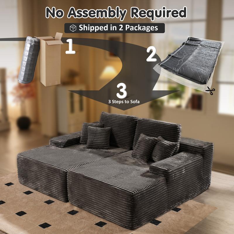 【2 Packages Shipping】Ovios 81" Oversized Sectional Double Lounge Chaise with Cloud Plush Sofa Bed, Fluffy Modern Boneless Couch Sleeper Loveseat Chair for Indoor Living Room Bedroom Reading Movie - No Assembly Required