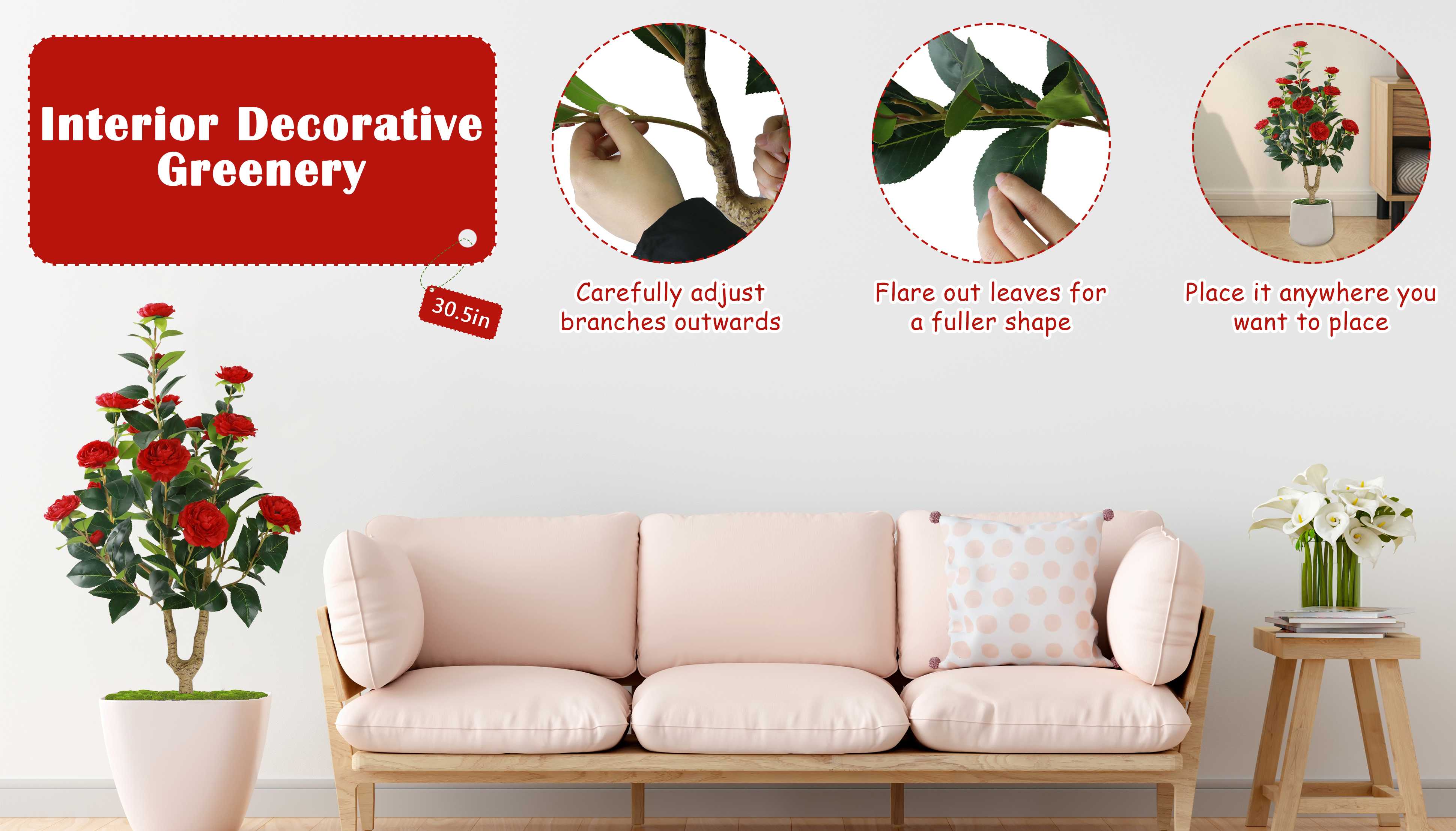 SUNNYGLADE 35.5" Artificial Camellia Tree, Faux Red Camellia Flowers Plant with Spike, Fake Greenery Tree for Spring Home Front Door Outdoor Indoor Decoration(set of 2) SUNNYGLADE 35.5" Artificial Camellia Tree, Faux Red Camellia Flowers Plant with Spike, Fake Greenery Tree for Spring Home Front Door Outdoor Indoor Decoration(set of 2)