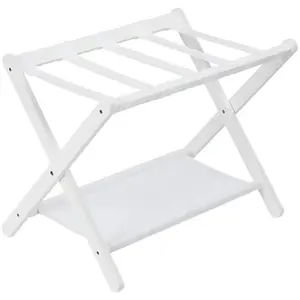 Folding Bamboo Luggage Suitcase Stand, Storage Shelf, Nylon Straps, 110 Lb Durable Sturdy Rack Display Rack