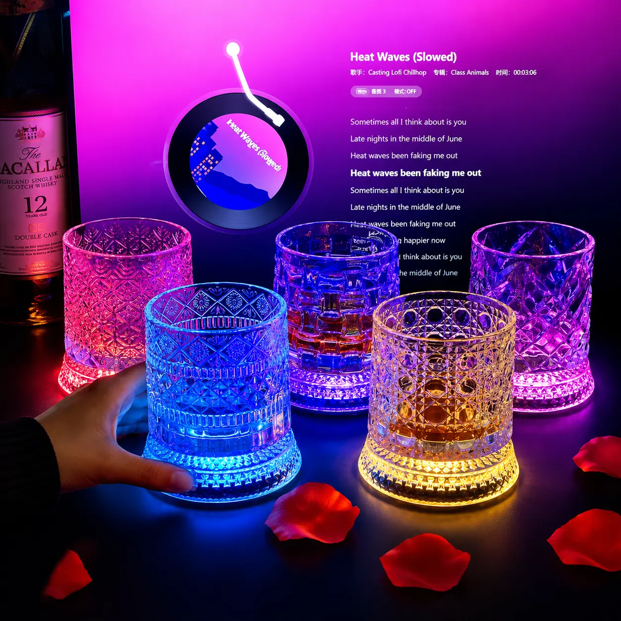 Luxury 360° Spinning Crystal Whiskey Glass - Old Fashioned Tumbler with Embossed Rotating Base, Colorful Luminous Gasket, Heavy Relief, Hand-Painted Design for Drinks, Cocktails - Gifts for Boyfriend, Groomsmen, Adults, Unique Kitchenware Drinkware Gifts,