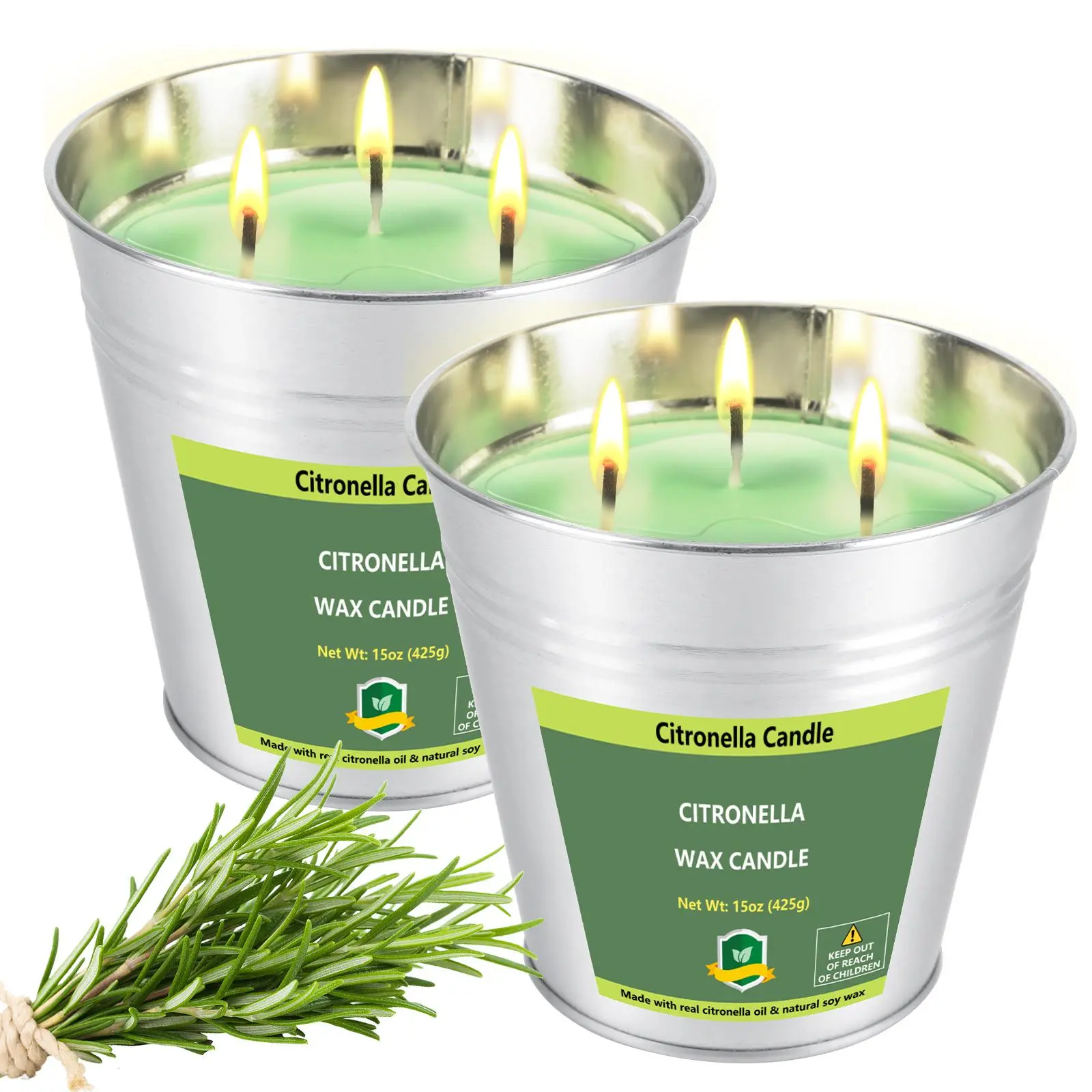 15oz Citronella Jar Candles, 2-Pack Large Buckets with Long Burn Time, Home & Festive Party Supplies, Ideal for Patio Use & Gifting, Two-Pack