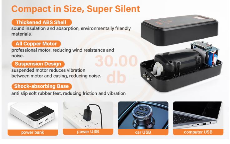 hygger Aquarium Air Pump, Rechargeable Portable Oxygen Pump with Single/Dual Outlets, Ultra Quiet Battery Powered Air Bubbler for Fish Tank up to 200 Gallo