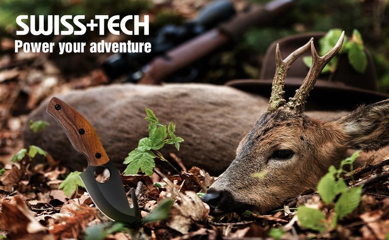 #JumpstartSale Swiss+Tech 2 Pack Fixed Blade Hunting Knife Set, 6-1/2" Skinning Knife and 7” Gut Hook Knife, Hickory Handle&Full-Tang, Perfect for Field Dressing, Deer Hunting, Fishing, Camping, Survival