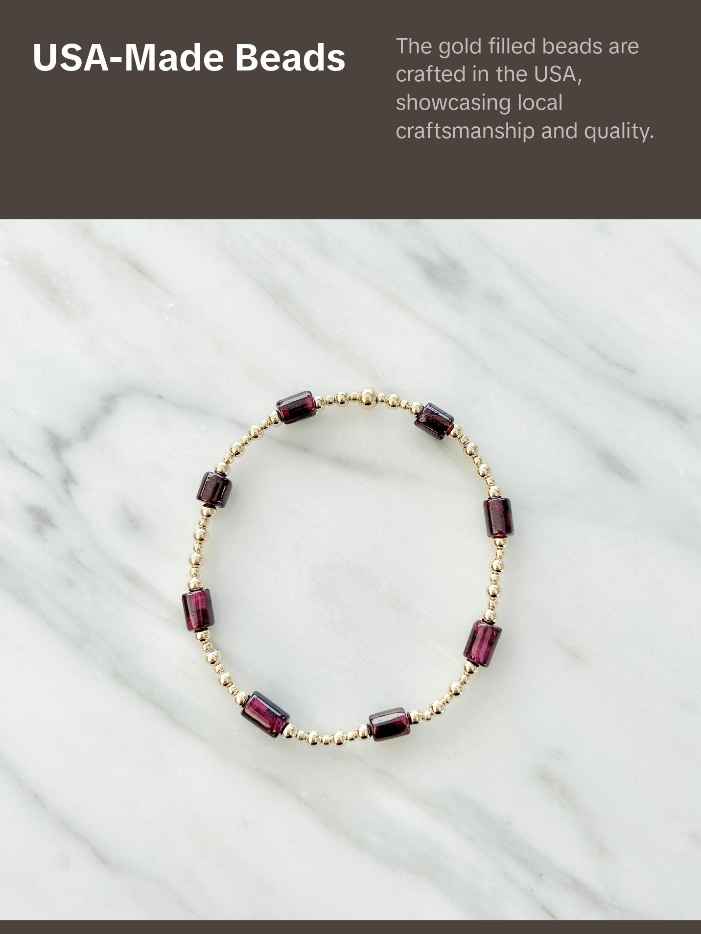 Emma Bracelet • Handmade with Ethically Sourced Garnet & Gold Filled Beads • Maroon Beads • Water & Tarnish Resistant • Elegant Jewelry