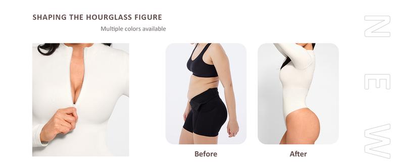 FeelinGirl Long Sleeve Bodysuit for Women Mock Turtle Neck Zip Up Design  Tummy Control Bodysuit Shirts fall   Breathable Fabric  PR#2