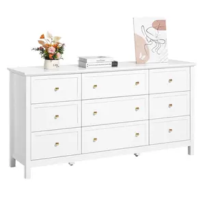 【DealsForYouDays】VEVOR 9 Drawer Dresser,  Wooden Chest of Drawers with Sliding and Anti-tip Device, Retro Minimalist Dresser Chest, Closet Storage TV Stand Organizer for Living Room, Hallway, Bedroom, Entryway, White