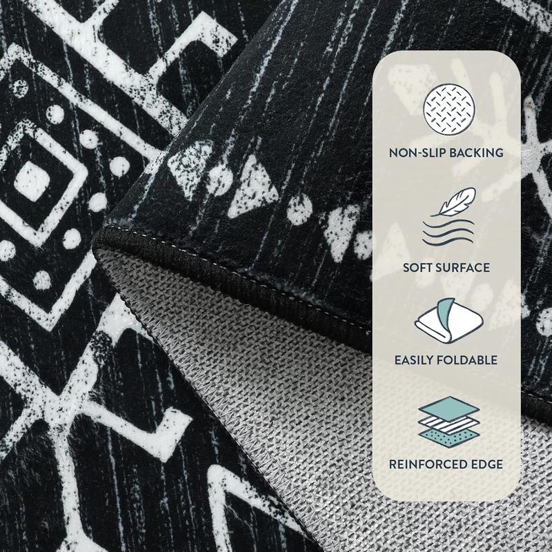 Lahome Boho Washable Soft Rug for Living Room, Bedroom,Moroccan Western Dining Room Rug for Under Table, Low Pile Distressed Aztec Rug for Home Decor