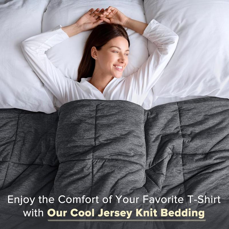 Comforter Set, Cozy Soft Jersey Knit Bedding, Box Quilting & Heathered Design, Cool to Touch, Lightweight All Seasons Down Alternative Bed Set