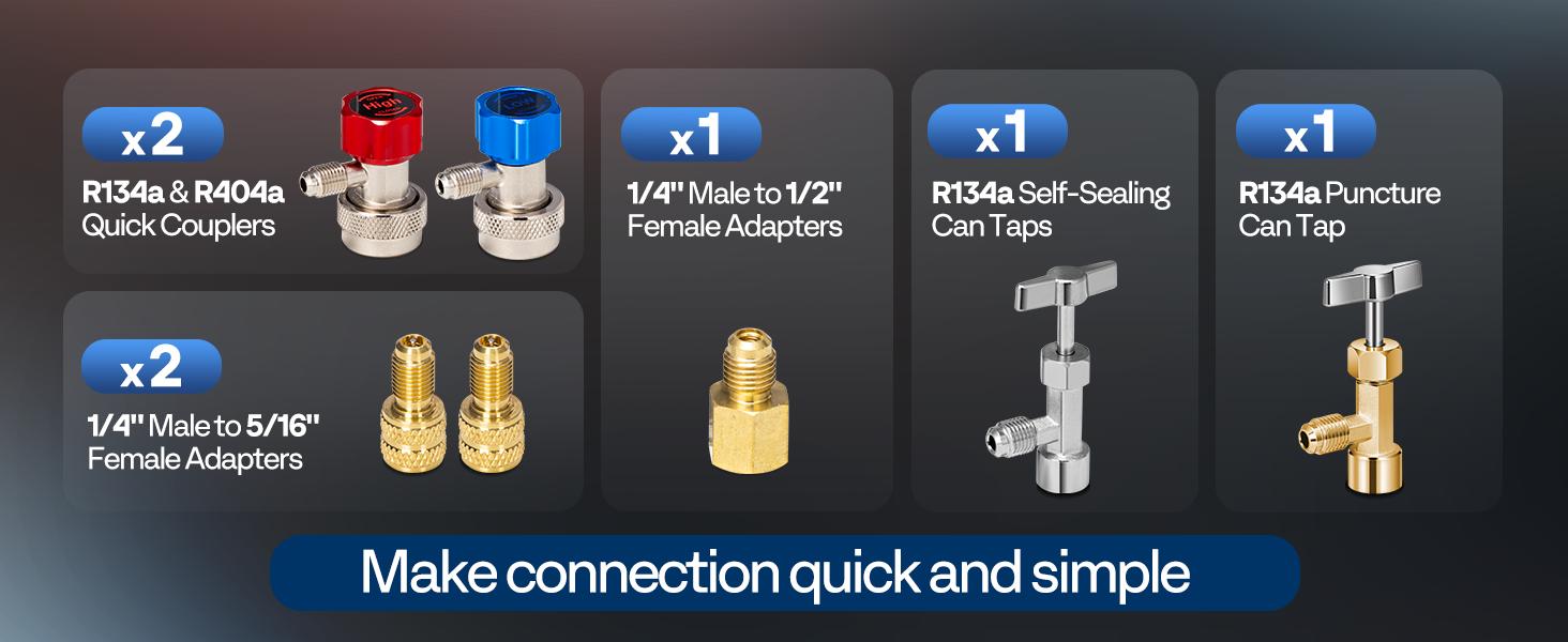 VIVOHOME HVAC 4 Way Manifold Gauge Set with R134a R1234yf Quick Couplers and Can Taps, Automotive Residential AC Gauges for R134a R410a R32 R1234yf Refrigerant, Car Freon Charging & Evacuation Air Conditioning Portable diagnostic tool