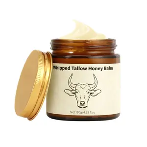 Beef Tallow for Skin - Organic Grass Fed Whipped Moisturizer with Honey Balm, Natural Hydrating Cream for Face & Body, Relief for Dry & Sensitive Skin (4.23oz, Lavender)