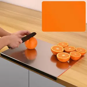 Large Stainless Steel Cutting Boards for Kitchen, Cutting Board with Counter Lip, Cutting Board with Silicone Mat for Meat, Fruits, Vegetables, Bread (15.7 x 11.8 Inch)