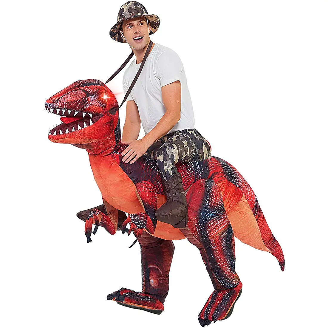 GOOSH Adult Inflatable Dinosaur T-Rex, Funny Blow Up Suit for Halloween, Waterproof Polyester with Red Glowing Eyes, Fits 63-72in, Costume Ideas, Inflatable Costume, Funny Costumes