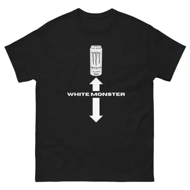 White monster t-shirt, fun summer t-shirts, funny summer t-shirt white monster Graphic Tee Streetwear Black Menswear