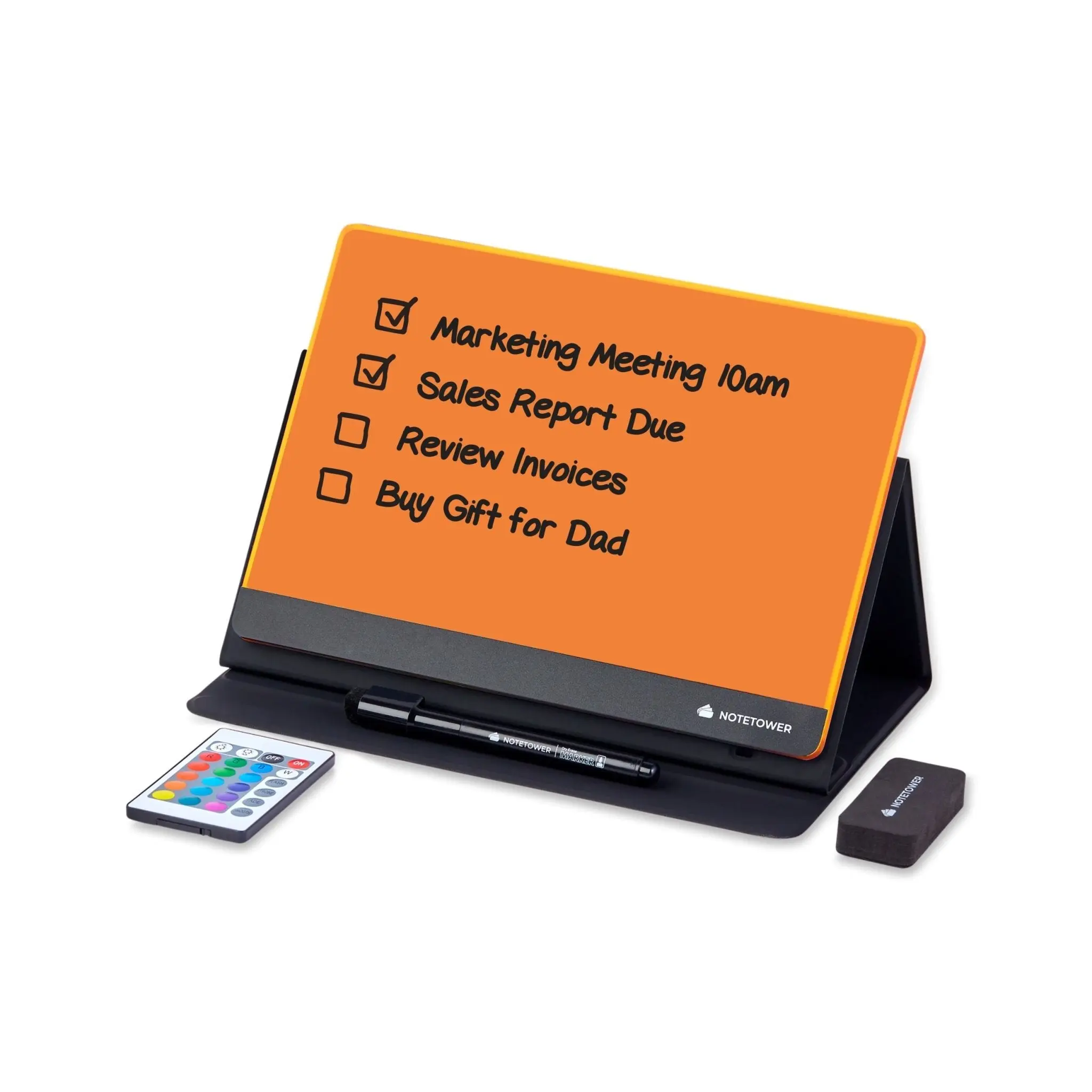 Note Tower Zumiglo LED Whiteboard - LED RGB Color Changing Desktop Whiteboard - Mood Enhancing Color - Simplifies To-Do Lists
